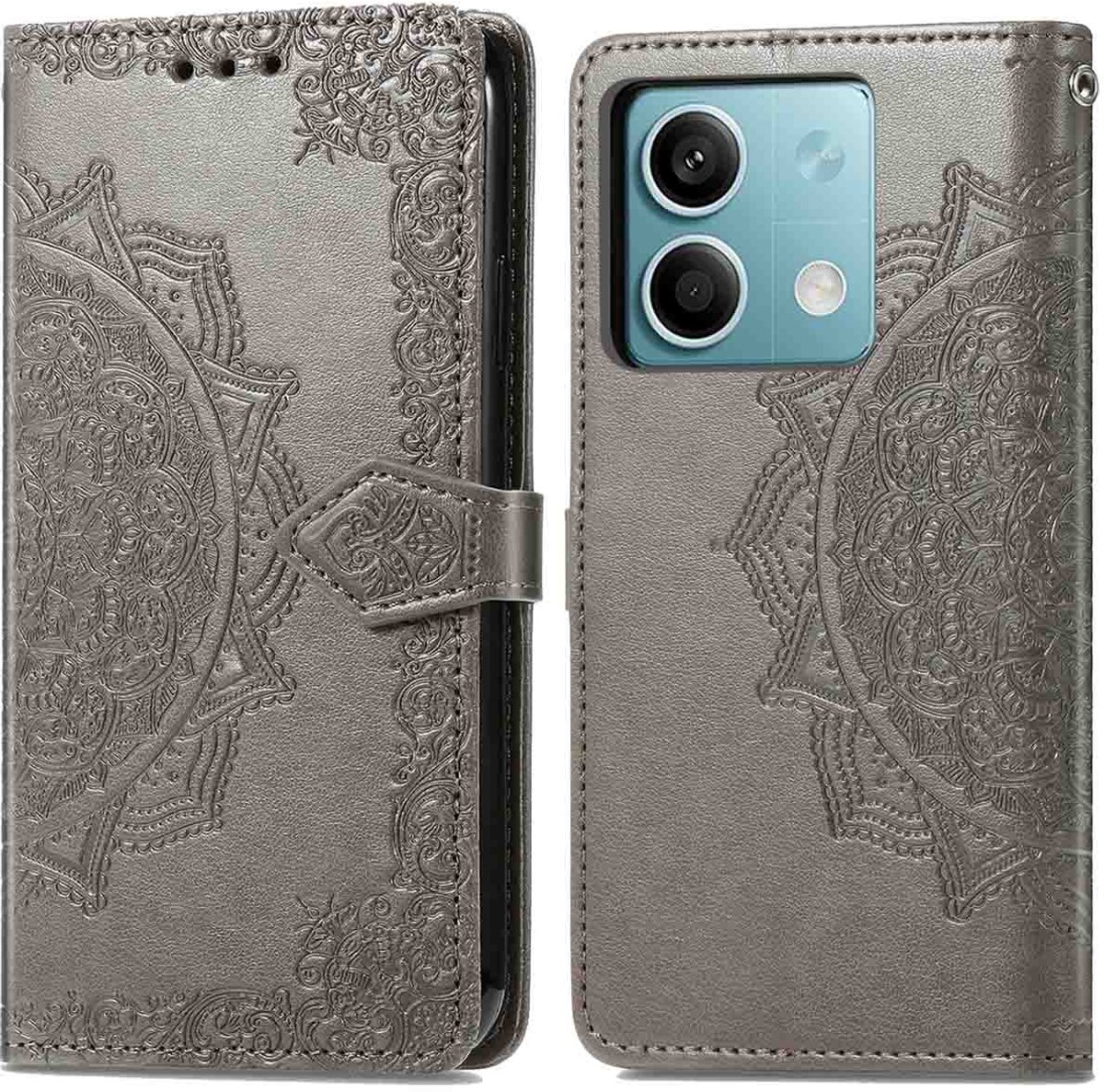 imoshion Hoesje - Geschikt voor Xiaomi Redmi Note 13 (5G) - Mandala Bookcase - Grijs