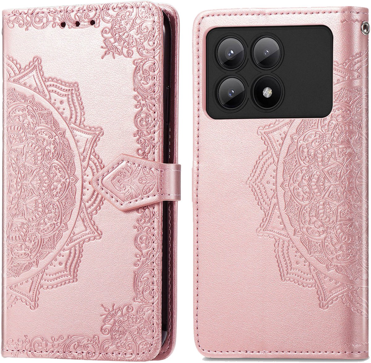 imoshion Hoesje - Geschikt voor Xiaomi Poco X6 Pro - Mandala Bookcase - Rosé Goud