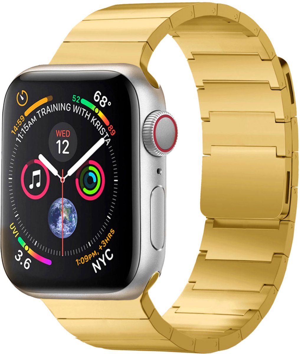 Selencia Bandje Geschikt voor Stalen magnetisch bandje voor de Apple Watch Bandje Series 1 / 2 / 3 / 4 / 5 / 6 / 7 / 8 / 9 / SE - 38 / 40 / 41 mm - Selencia Stalen band - goud