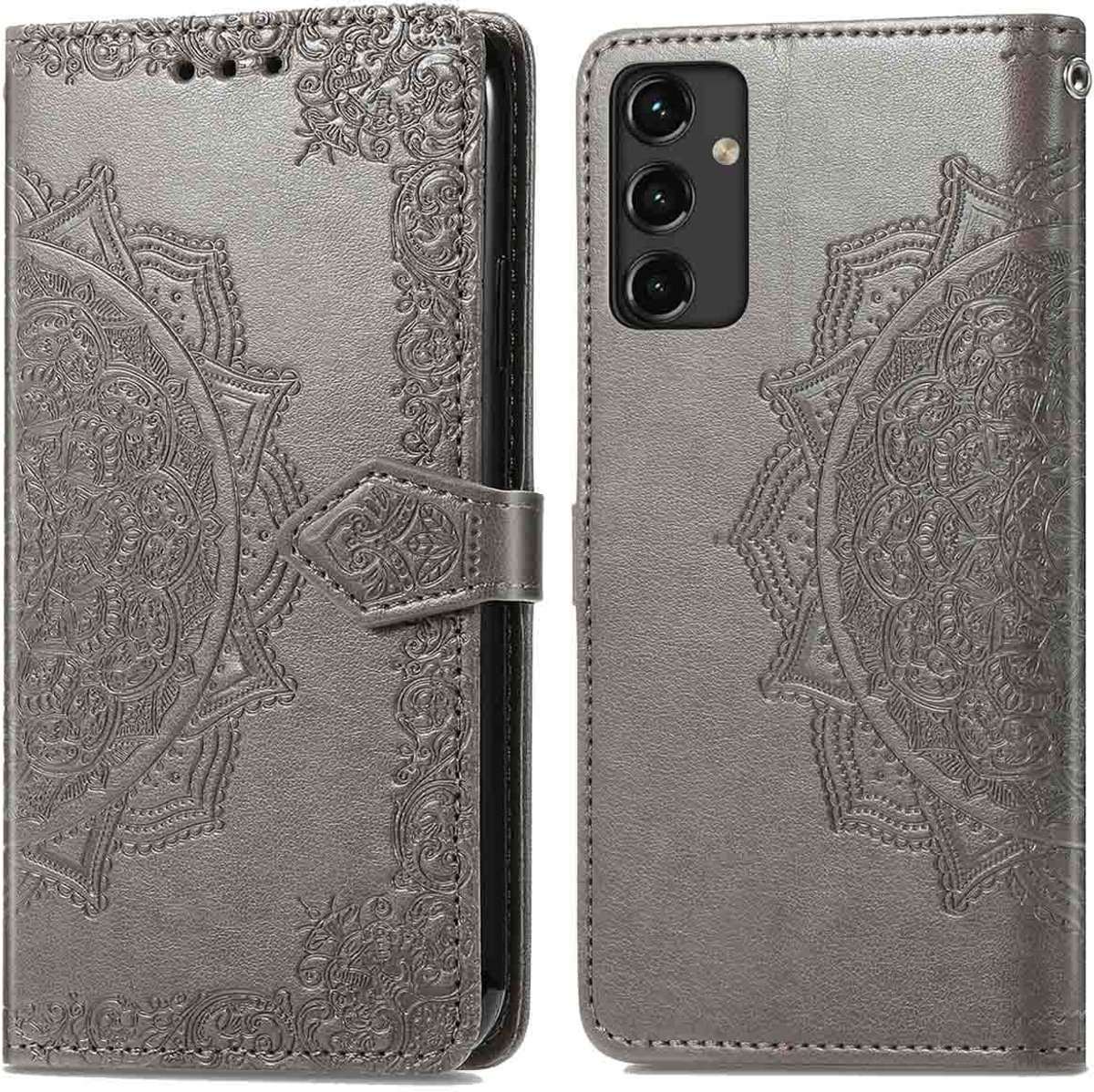 imoshion Hoesje - Geschikt voor Samsung Galaxy A14 (5G) / A14 (4G) - Mandala Bookcase - Grijs