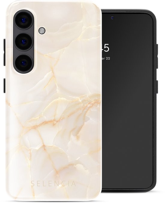Coque Selencia pour Samsung Galaxy S24 - Coque arrière éclatante - Marbre beige doré