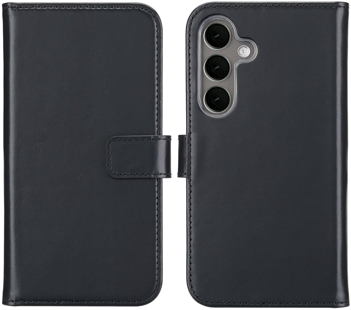 Selencia Hoesje - Geschikt voor Samsung Galaxy S25 Plus - Echt Lederen Bookcase - Zwart