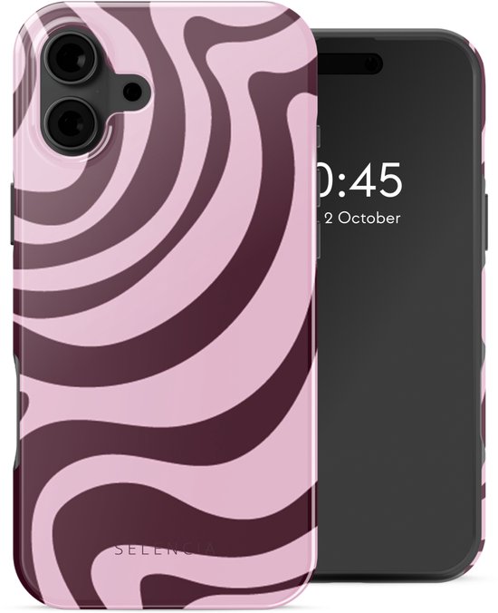 Selencia Hoesje - Geschikt voor Apple iPhone 16 - Backcover geschikt voor MagSafe - Wavy Swirl Pink Plum