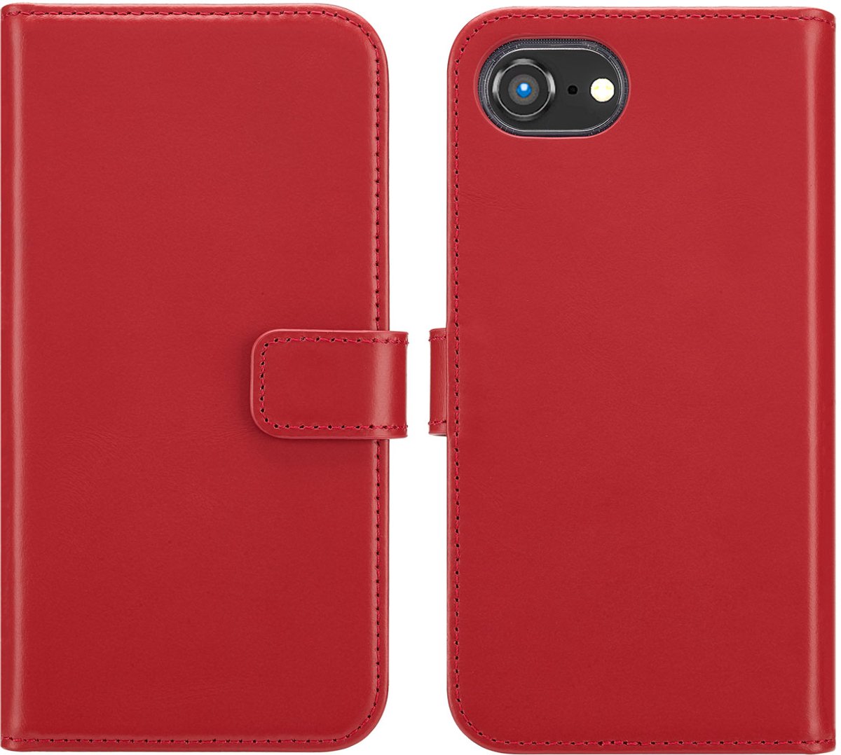 Selencia Hoesje - Geschikt voor Apple iPhone 17e / 16e - Echt Lederen Bookcase - Rood