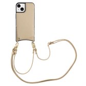 Selencia Telefoonhoesje met Koord en Pasjeshouder - Geschikt voor Apple iPhone 15 - Backcover met Verstelbaar Koord en Polskoord - 2 Pasjes - Zwart