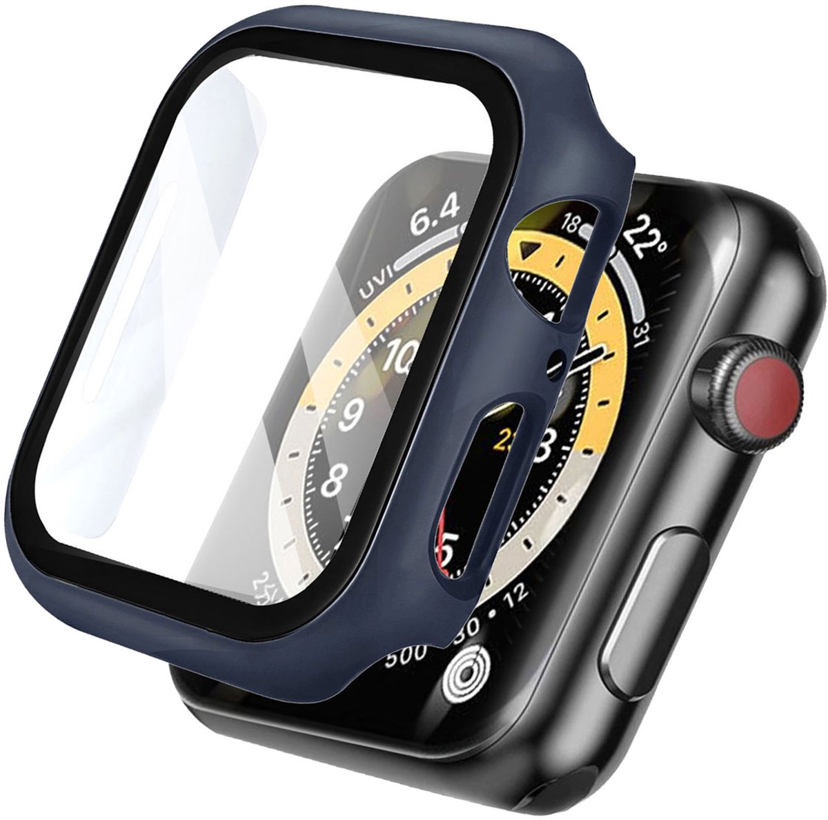 iMoshion Screen Protector Geschikt voor Apple Watch Series 7 / 8 / 9 - 45 mm - Donkerblauw - iMoshion Full Cover Hard Case / Hoesje - Donkerblauw