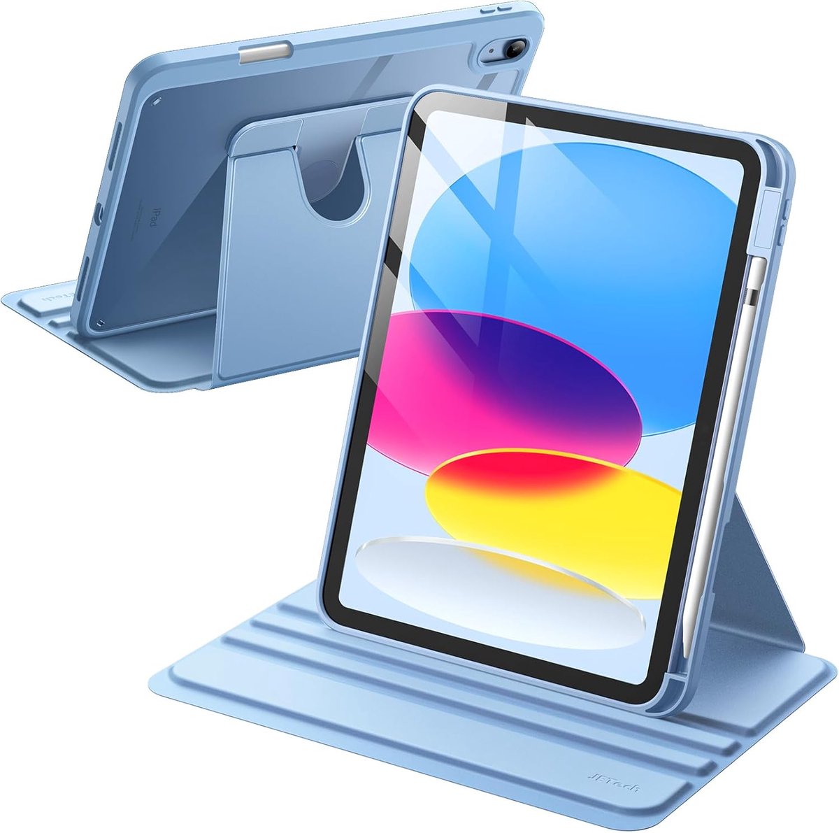 Zandarix Geschikt voor Apple iPad A16 (2025) - Met Pencil Houder - 360 Graden Rotatie - Book Case - Tablethoes - Lichtblauw