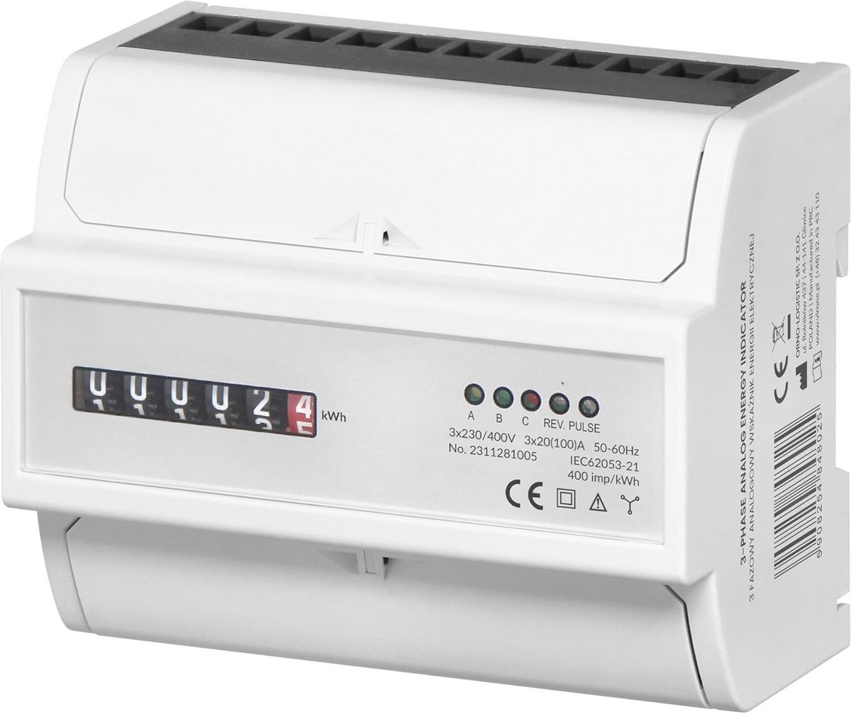 Energiekostenmeter voor Driefasige Installaties - Analoge 7 Modules 100A