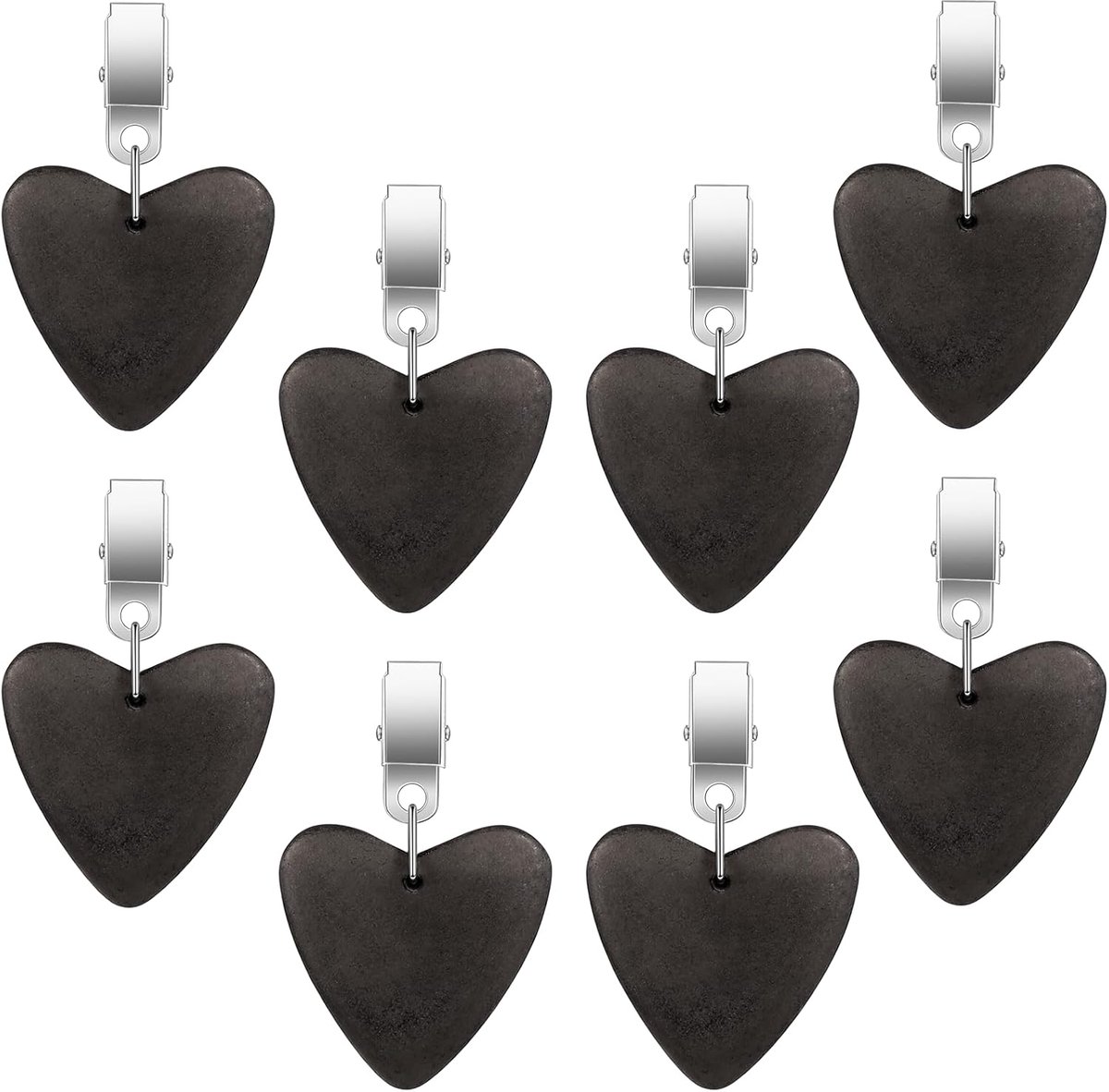 QTTVBTNA - 8 Stuks Hartvormige Tafelkleed Gewichten – Natuurlijk Steen Tafelkleedhouder – Zware Tafelklemmen tegen Wegwaaien – Voor Party, Camping, Bruiloft, Tuin, Picknick – Decoratief & Duurzaam - Zwarte