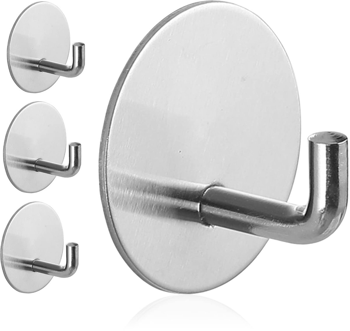 4 zelfklevende haken - roestvrij staal - zelfklevende haken - plakhaken - zelfklevende haken - plakhaken - plakpinnen - rond ontwerp - handdoekhaken - boren niet nodig - Zilver
