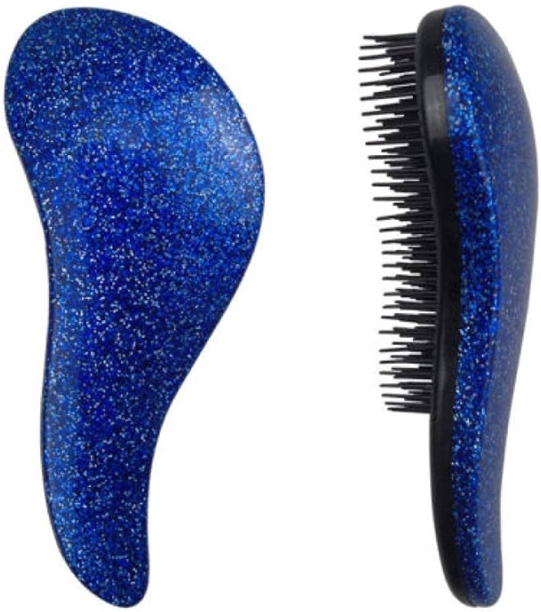 Haarborstel - Anti klit borstel - Haarverzorging - Hoofdhuid verzorgen - Krulhaar - Krullen kammen - Geschikt voor kinderen - Compacte borstel - Kunststof - Blauw met glitters - 1 stuk - Jonyx