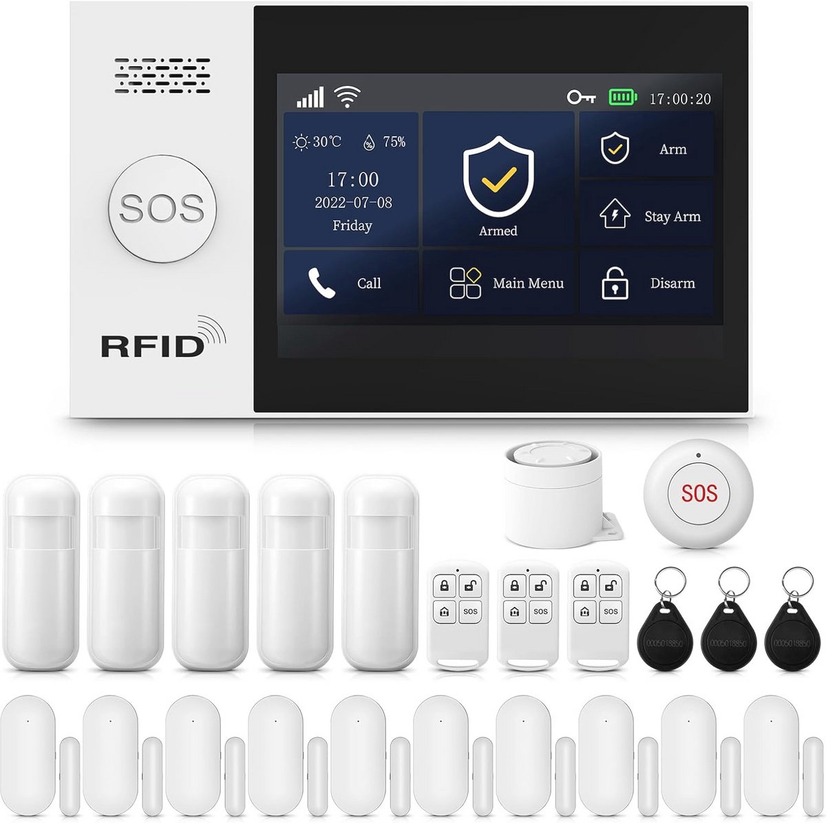 Draadloos Beveiligingssysteem met WiFi en 4G GSM - 24-delige Set met 4,3 inch Aanraakscherm en App Bediening