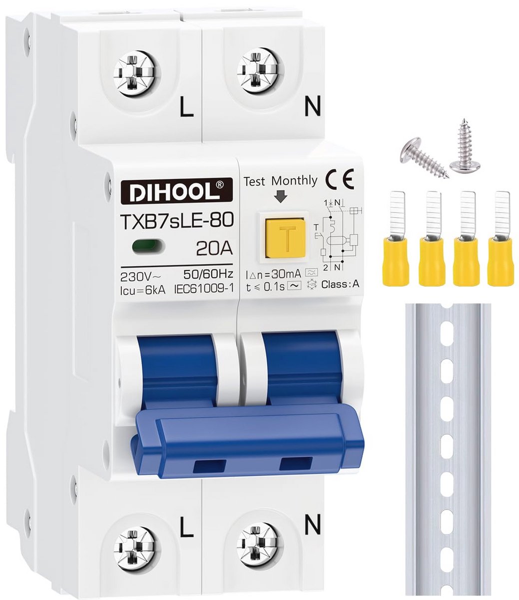 Reststroomonderbreker 1P+N 20A 30mA Type A 230V/AC - Automatische Circuit Onderbreker