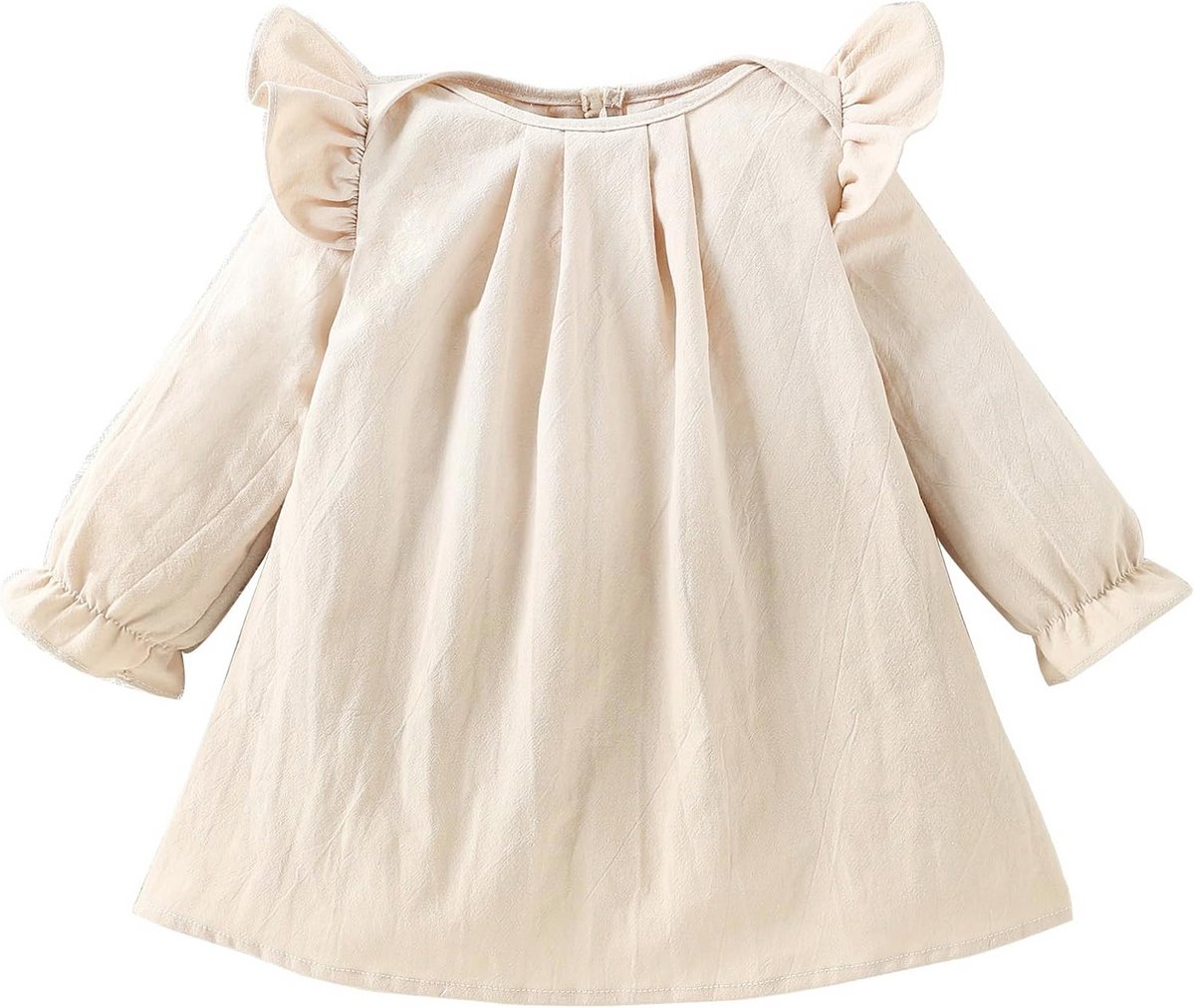 Yanmucy Peuter Katoenen Jurk Baby Meisjes Lange Mouw Ruche Outfit Effen Kleur Lente Herfst Winter Kleding voor 6-24 Maanden