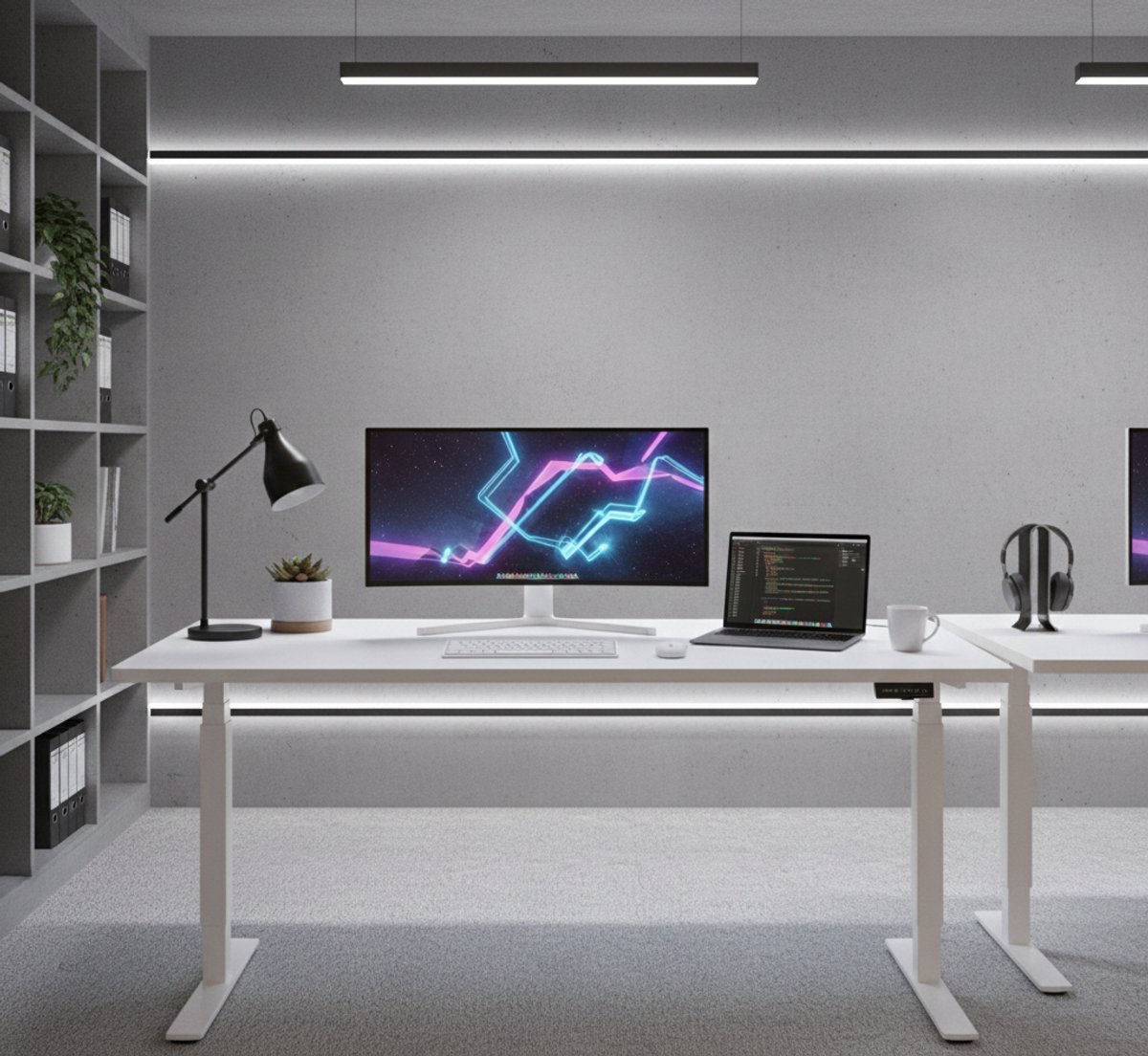 Elektrisch Zit-Sta Bureau 120x60cm – Stil & Krachtig Verstelbaar Bureau met Geheugenfunctie, Ergonomisch Sta Bureau, Kabelbeheer & Headset Haak – Wit – House&Garden
