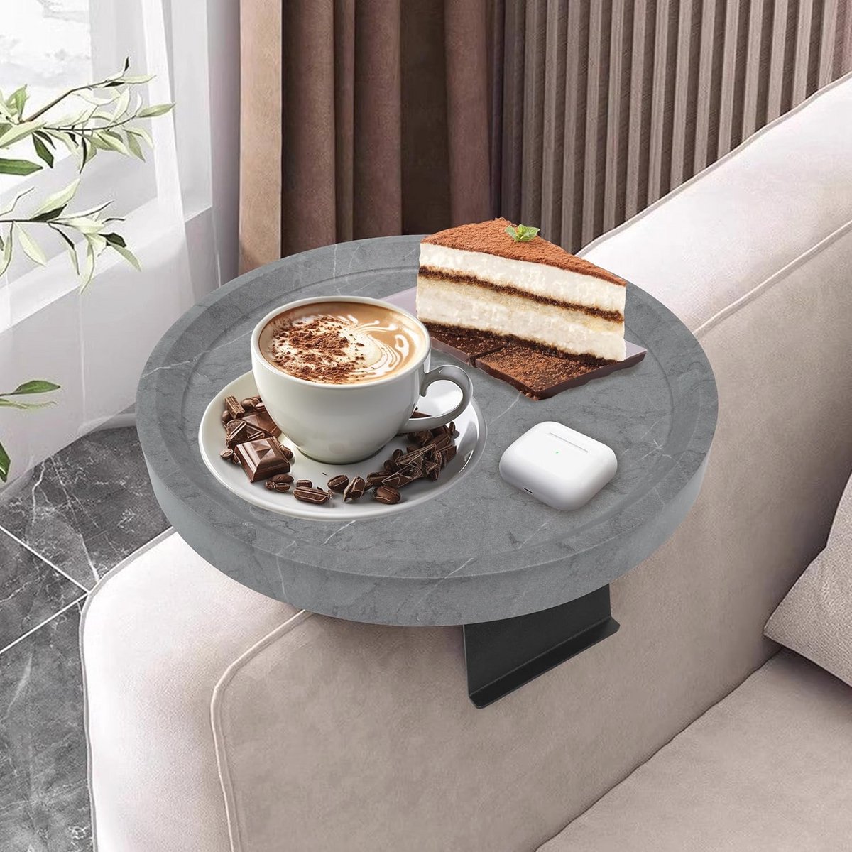 Verstelbare bankplank met metalen poten voor snacks en dranken - Diameter 30 cm - Grijs