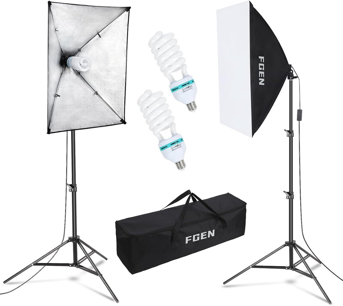 Softbox Fotostudio Set met 2x 135W CFL Lampen en Verstelbare Lichtstativen