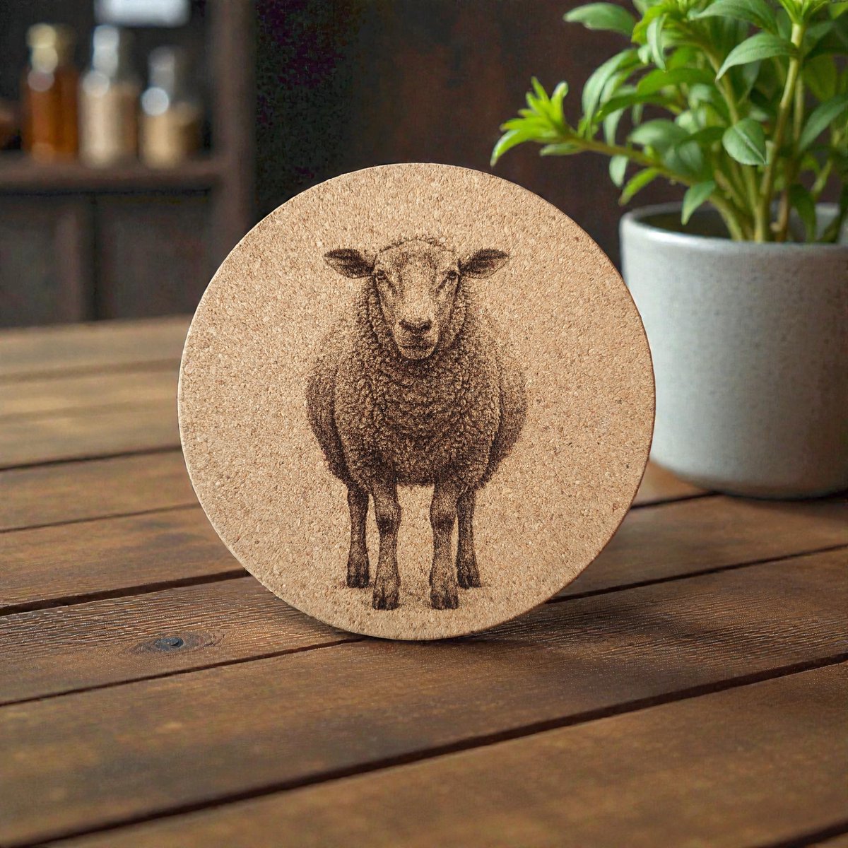Baardmans Creaties - Pannen-onderzetters kurk rond 17 cm 'Boerderij dieren' Set van 4