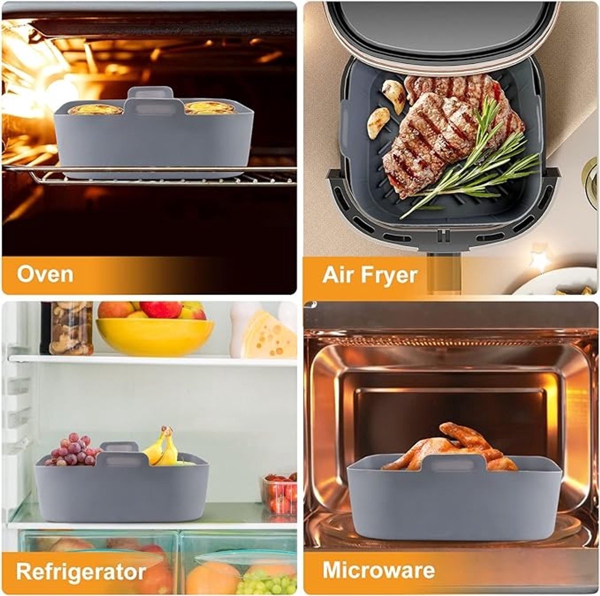 Ronte - – 5-delige Siliconen Airfryer Accessoires Set (20 cm) 2 ovenhandschoenen, voedseltongs en olieborstel - Compleet & Slim Airfryer Koken
