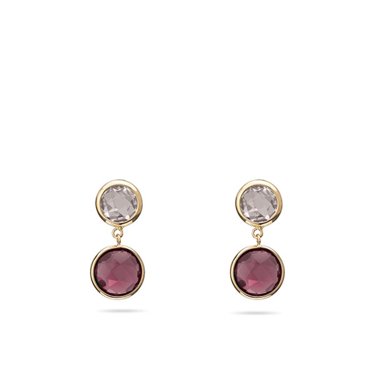 14 karaats gouden oorhangers met quartz en rhodoliet