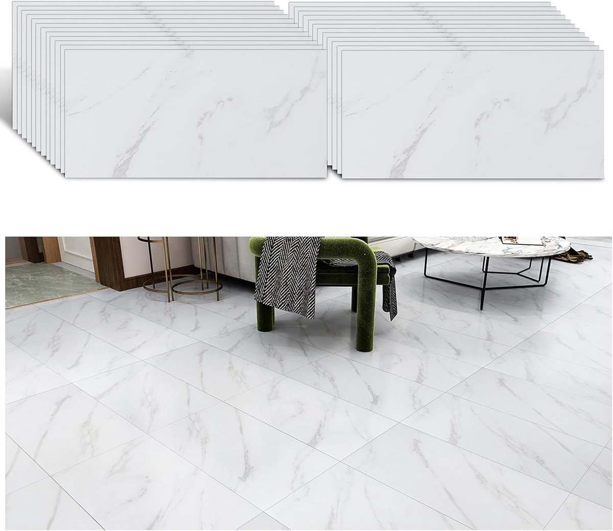 Zelfklevende PVC Vloertegels - Marmerlook, Waterdicht, Vinyl, 60x30cm, Perfect voor Badkamer en Keuken
