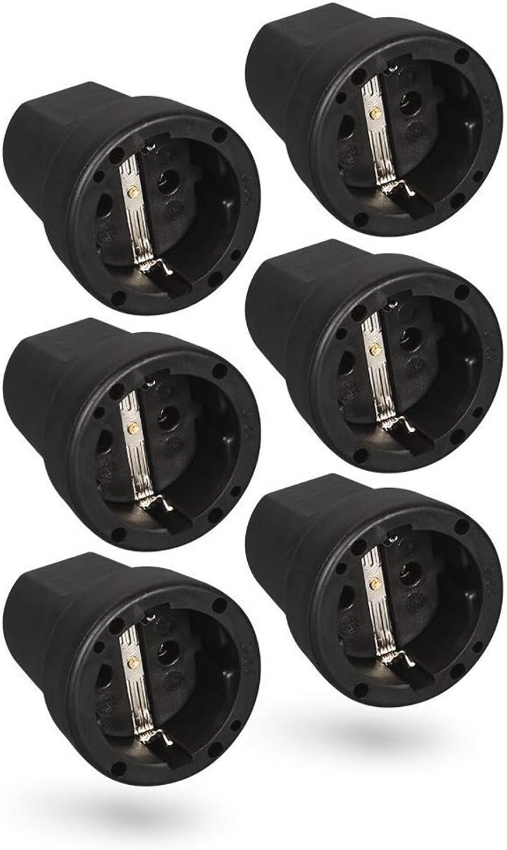 Rubberen geaarde koppeling met knikbescherming - 6 stuks, 250 V, 16 A, IP20 voor binnengebruik