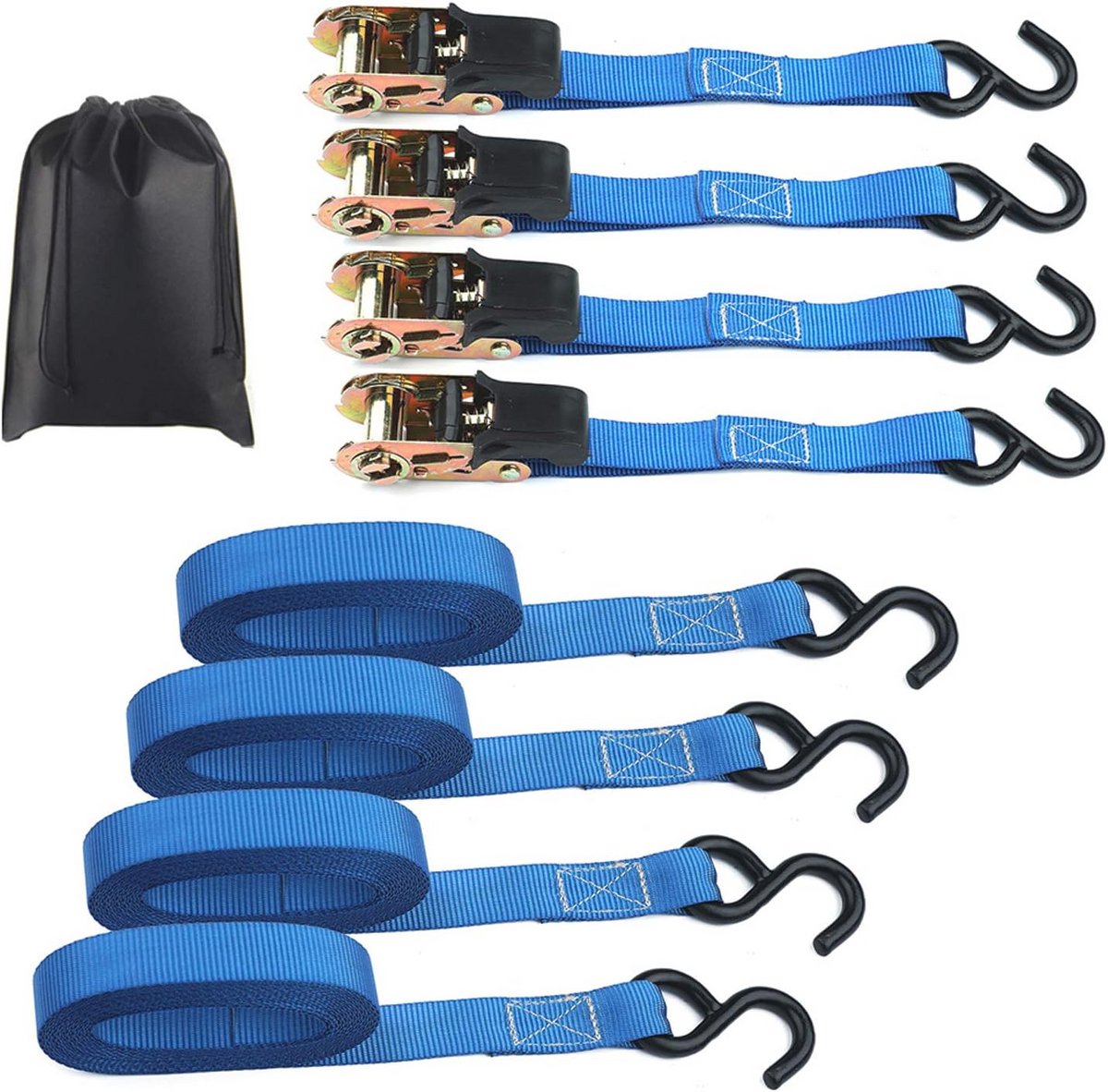 Spanbanden met Haken - Hoogwaardige Ratel voor Draagvermogen tot 800 kg - 4 x 5 m - Blauw