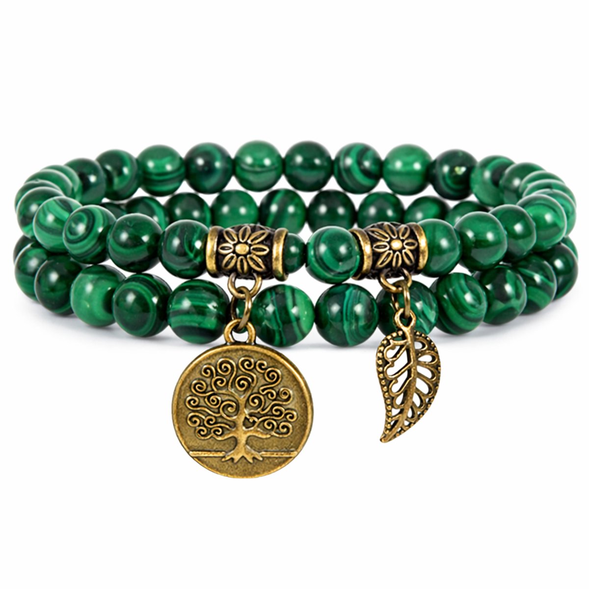 S4H Malachiet Life of Tree Dubbele Armband – 8 mm Kralen – 18 cm – Natuursteen