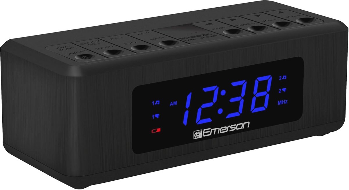 Dubbele wekkerradio met 0,6 inch blauw LED-display en 4-niveaus dimmer