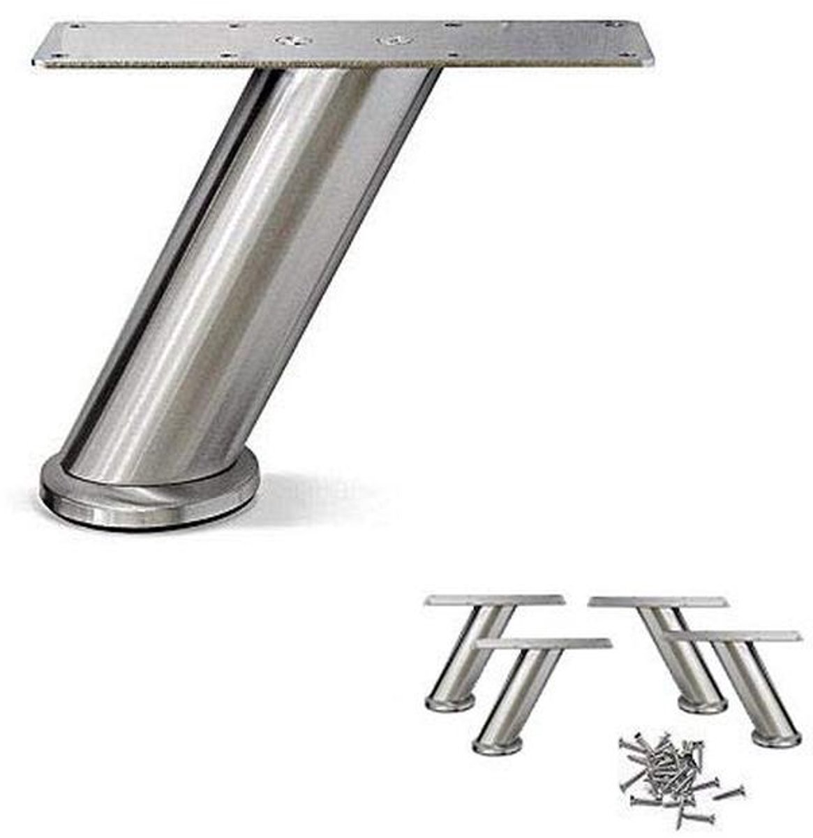 Hoekige Ronde Meubelpootjes van Roestvrijstaal - Set van 4 - 4-7/8'' Hoog
