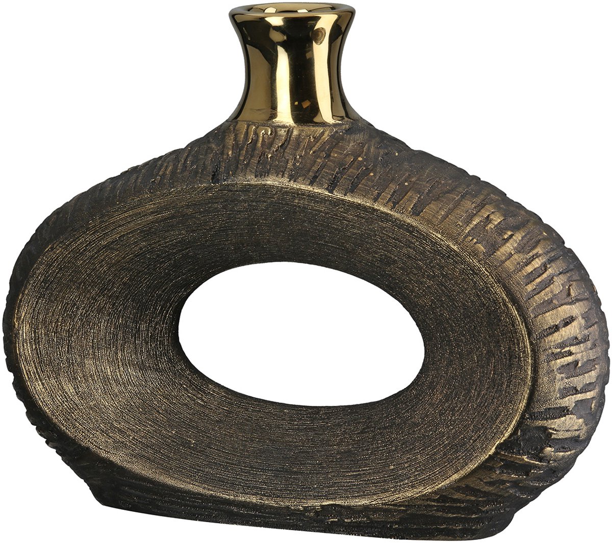 Gilde Faro I Keramische Vaas – Oud Goud – Ovaal – 26 x 21 cm