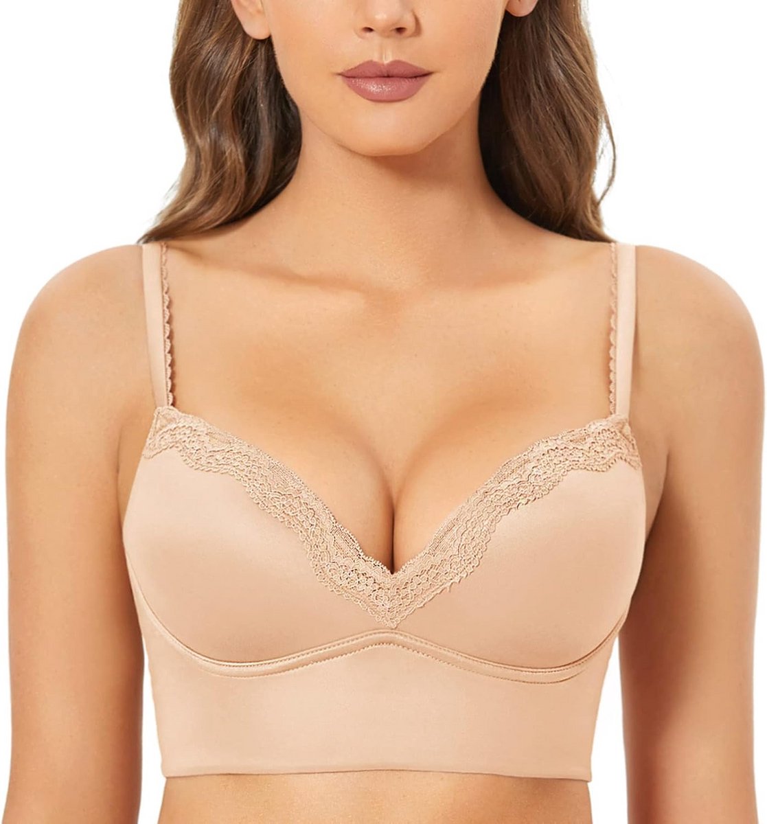 Padded Bralette met Bloemenkant en Longline Onderband - Draadloze Push-Up Look