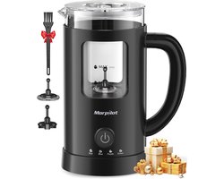 Morpilot Elektrische melkopschuimer, 130-600 ml, 550 W, 4-in-1 melkopschuimer voor warm en koud, visueel glas, latte-design, zwart