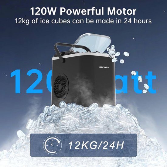IJsblokjesmachine, 120 W, klein, 8 ijsblokjes in 6 minuten, 12 kg/24 uur, ijsmaker met infraroodsensor en zelfreiniging voor keuken, kantoor, bar en feest van Merkloos — afbeelding 3