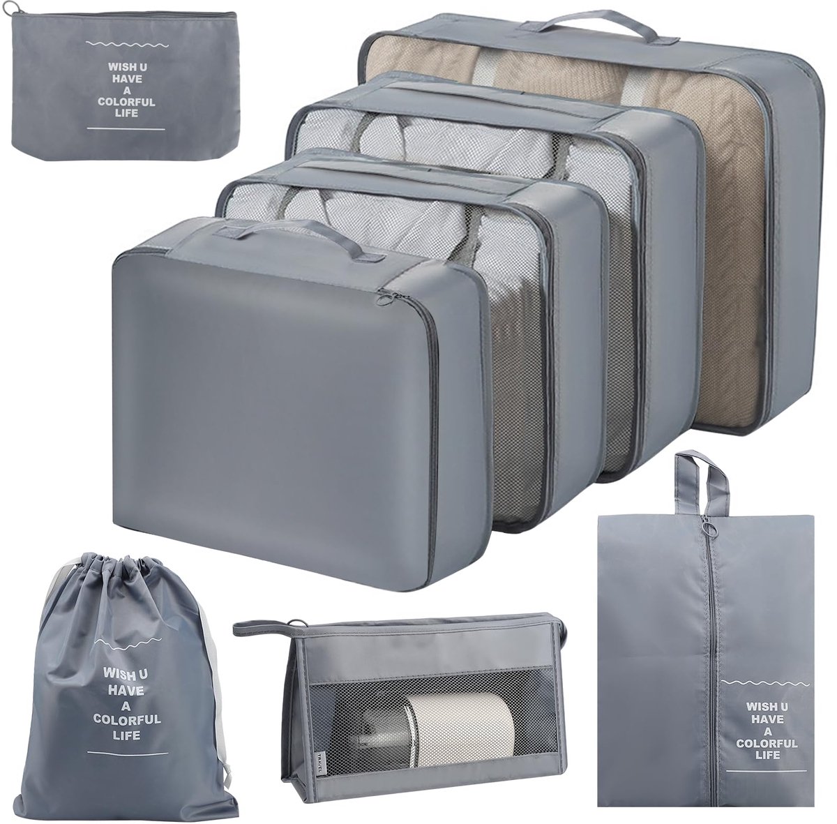 Unyqoos® 8-piece set of travel organizers for efficient and organized luggage