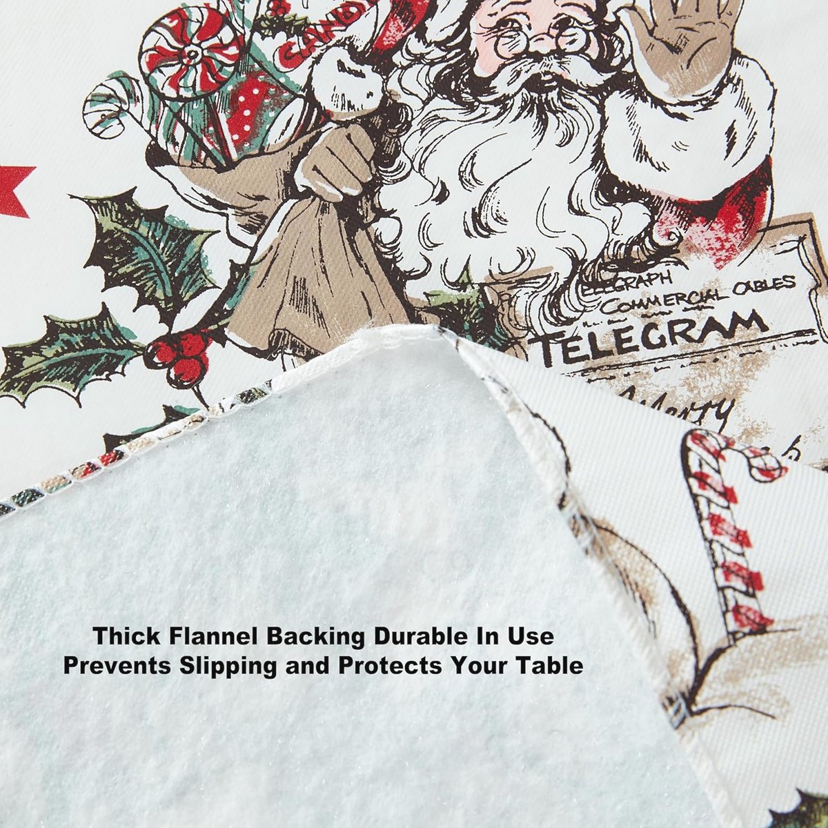 Vintage kersttafelkleed met flanellen achterkant en vinyl coating - 132 x 177 cm