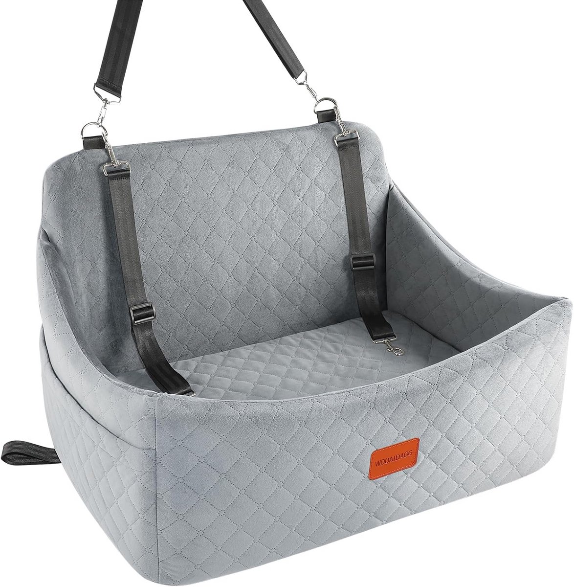 Honden autostoel voor grote honden tot 25 kg - Zacht memory foam, verstelbare riemen en veiligheidsbanden - Verwijderbare en wasbare hoes (Grijs, Groot)