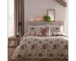 Dreams & Drapes - Dekbedovertrek Highland Cow - Tweepersoons beddengoed (200 x 200 cm) - Zacht 100% geborsteld katoen - Rood geruit beddengoed met koeien - Highland Cow-beddengoed in rood terracotta -