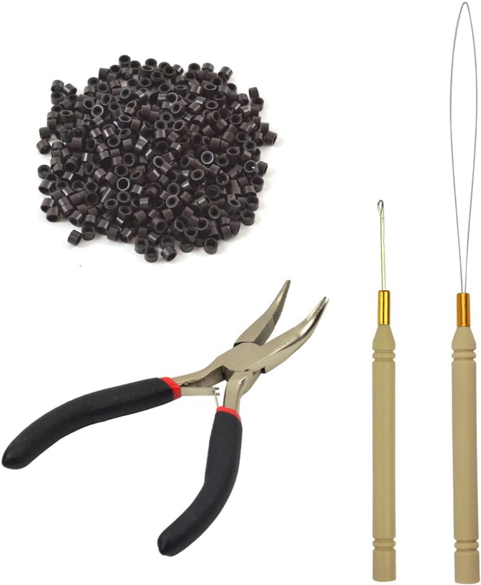 Haarextensies Gereedschapsset met Clips en Micro-Ringen - Donkerbruin