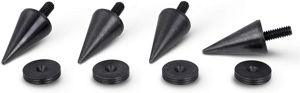 Set van 4 Zwarte Stalen Luidspreker Spikes M8 Onderlegringen voor Audioapparatuur