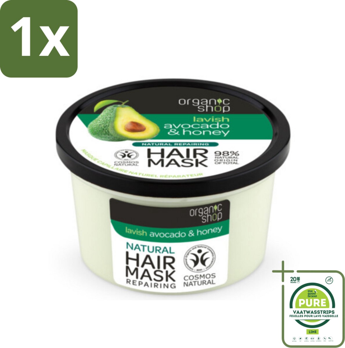 1 x Organic Shop - Haarmasker Avocado & Honey - Hydraterend en Verzachtend - 250 ml - Haar Masker - Avocado - Honing - Hydraterend - Verzachtend