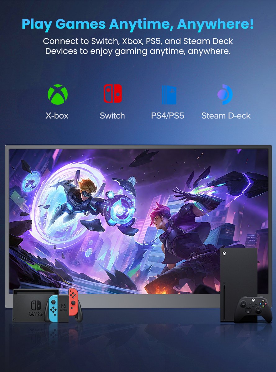UPERFECT 17.3" Gaming Monitor 2K QHD 2560x1440 144Hz IPS 5ms 100% sRGB VESA USB-C HDMI voor PS5 PC MacBook - Afbeelding 5