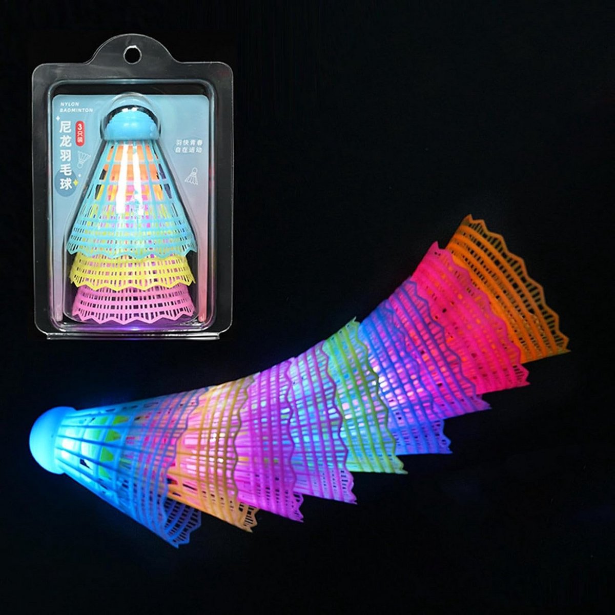 9x LED Badminton Shuttles voor Nacht en Buiten - Lichtgevende Nylon Veerballen