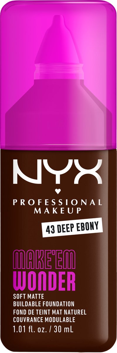 NYX Professional Make Up Make 'EM Wonder Foundation - Zachte matte finish - Met huidverzorgende hyaluronzuur - Deep Ebony