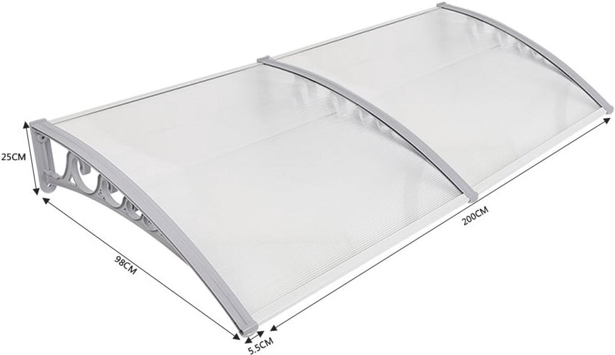 Voordeur Luifel met UV-bescherming tegen Regen en Sneeuw - Polycarbonaat Schaduw voor Deurluifel (100 * 200CM)