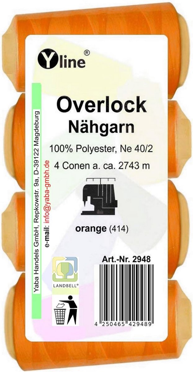 Overlock naaigaren - 4 spoelen oranje, 2743 m, 100% polyester, NE 40/2