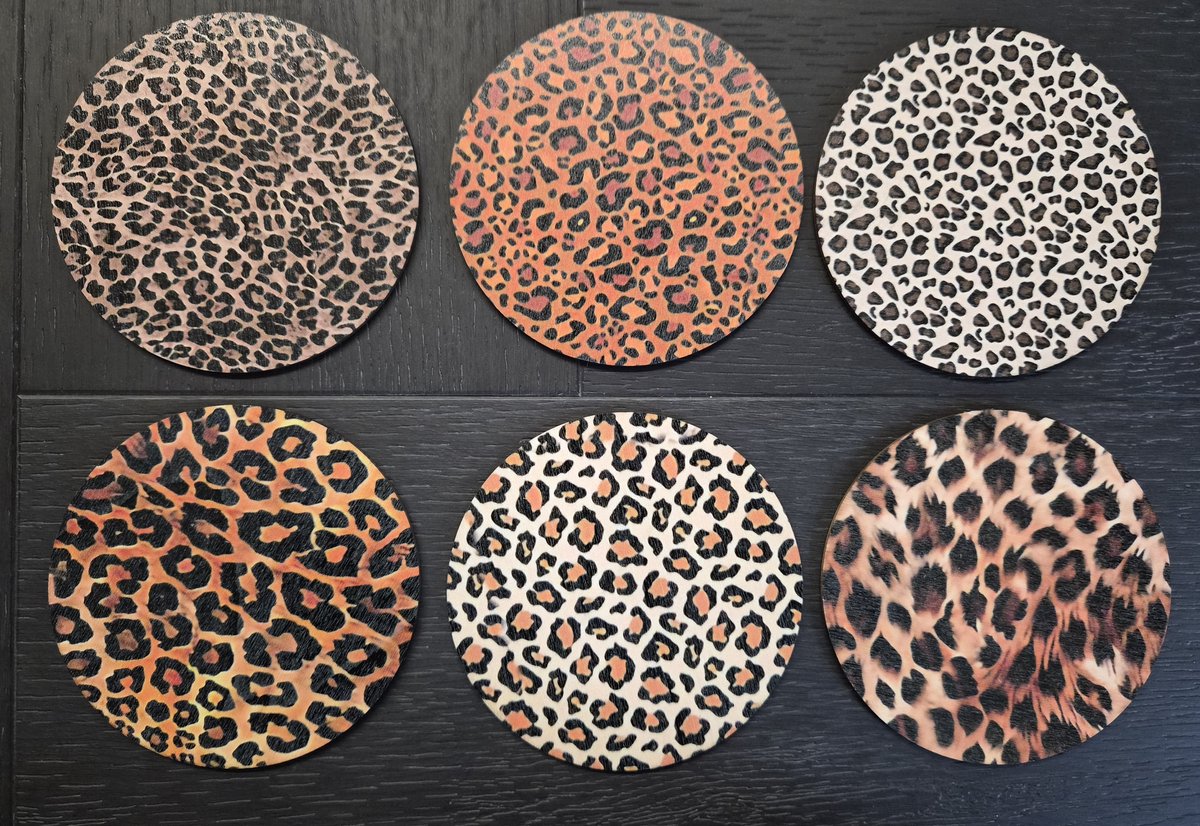 Onderzetters - 6 stuks - luipaardprint 6 kleuren - hout