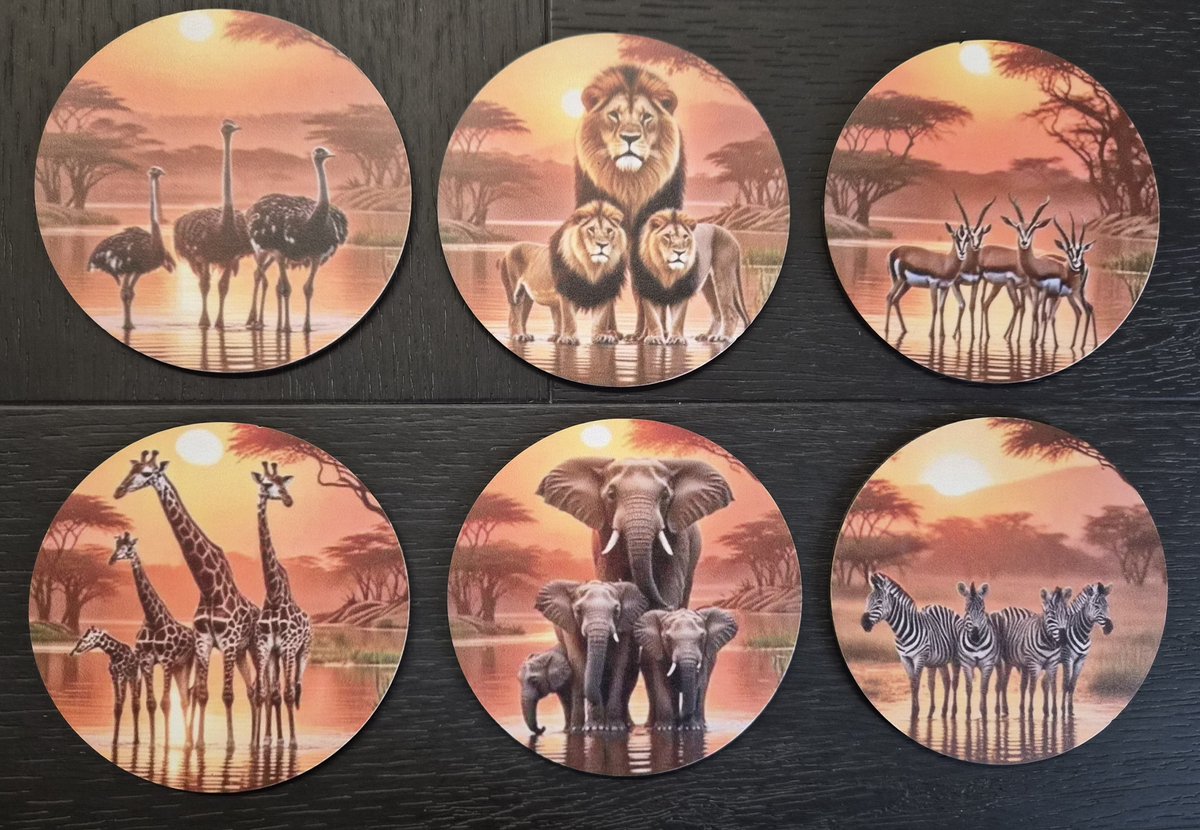 Onderzetters - 6 stuks - Afrikaanse wildlife - hout