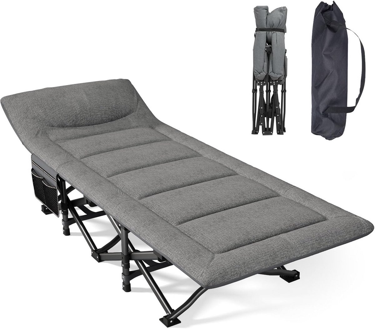Opvouwbaar Campingbed voor Volwassenen met Ingebouwde Matras en Kussen - Draagbaar Buitenslaapbed