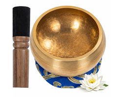 Tibetaanse Klankschaal - Blauw - Klank schaal set uit Tibet - 8 cm - Inclusief Aanstrijkhout & Kussen - Meditatie, Yoga, Chakra - Klankschaalset - Singing bowl geschenkset met klopper